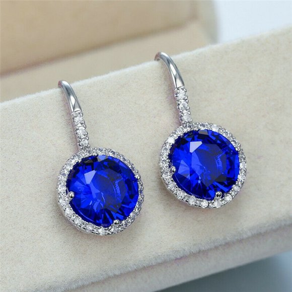 Jewelry - *NEW*925 Silver Drop Earrings Round Stone Zircon